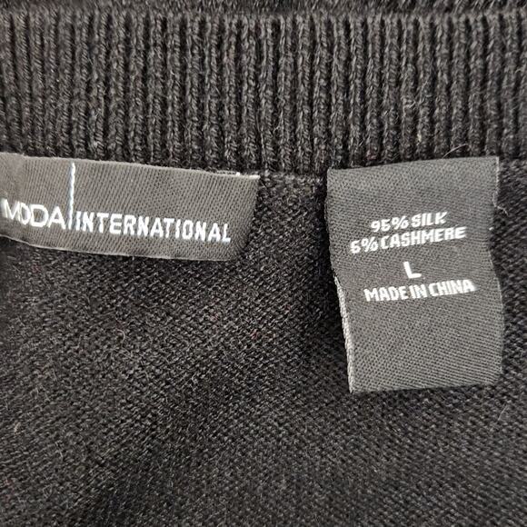 Moda International Knit Sweater – Black Silk Cashmere V-Neck Large - Picture 3 of 7
